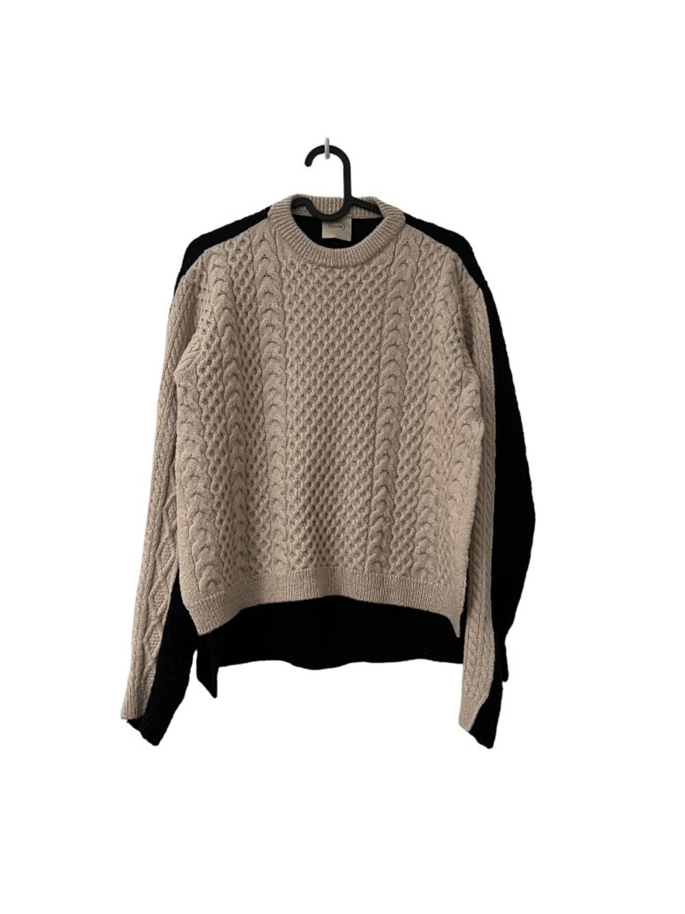 (nude) Tan Black Wool Blend Cable Knit Side Split Sweater Womens Size 38